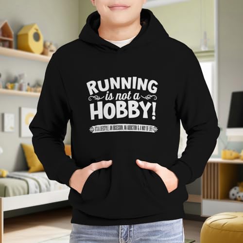 Kids Funny Retro Running Is Not A Hobby Gym Fitness Boys Girls Lightweight Kangaroo Pocket Fleece Hoodies 6