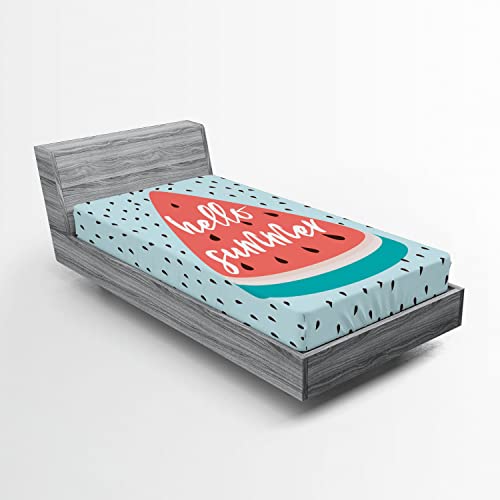 Ambesonne Hello Summer 2 Pack Fitted Sheet, Triangular Slices, Bed Cover All-Round Elastic Deep Pockets 2 Pieces, Package Contains 2 Twin XL Size Fitted Sheets, Coral Blue