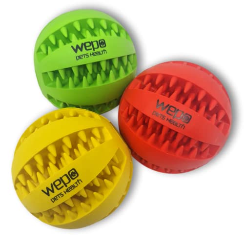 WEPO Zahnpflegeball Hund - 3 Farben Set Ø 7cm - Hundeball Noppen - Ball aus Naturkautschuk - Zahnpflege Hundespielzeug verbessert Zahnfleisch und Zähne Cover