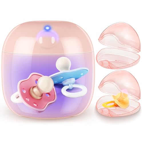 Image of Qualirey Portable Pacifier Disinfection with 2 Pacifier Holder Cases, USB Rechargeable Mini UV Light Disinfection and Pacifier Container Set for Travel, 99.99% Disinfection in 3 Mins(Pink)