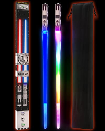 Chopstick LED Lightsaber Light Up Star Wars Cool Led Chopsticks, 1 Pair, 8 Color Modes Frost Tips Carry Case