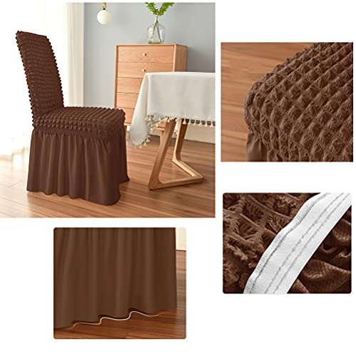 Coprisedia Elasticizzato Con Elegante Gonna Decorativa Per Sedie E Sedie Con Bordo Elastico, Sfoderabile, Lavabile, 4 Pezzi, Bianco Sporco - 4