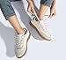 LUCKY STEP Women Classic Retro Gum Sole Fashion Sneakers Casual Tennis Skate Shoe Genuine Leather Walking Footwear Anti Slip Trainers(White/Beige,8)