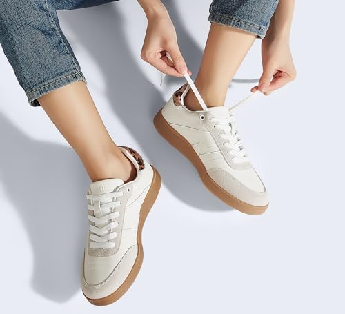Image of LUCKY STEP Women Classic Retro Gum Sole Fashion Sneakers Casual Tennis Skate Shoe Genuine Leather Walking Footwear Anti Slip Trainers