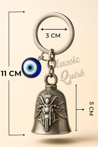Image of Evil Eye Hooked Guardian Bell Keychain - Protective Lucky Charm Bell with Clip Hook for Bike, Car, Key & Bag | Spiritual Good Luck Talisman Gift