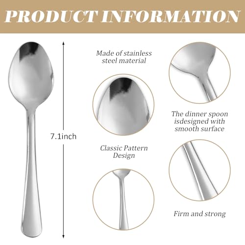 Image of 120 PCS Dinner Spoons Set - Windsor Stainless Steel Dinner Spoon 7.1 Inch with Dishwasher Safe Dessert Spoons, Metal Dessert Spoon, Silverware for Home, Kitchen or Restaurant