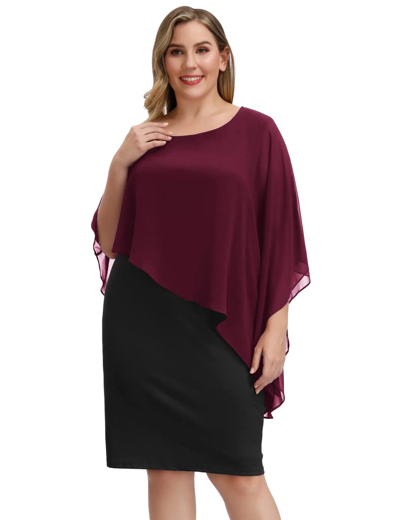 Hanna Nikole Damen Große Größe Chiffon Cape Cocktailkleid Knielang Abendkleid mit Overlay