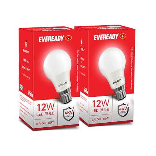 Eveready 12W LED Bulb, Cool White Day Light (6500K), B22 Base, Energy-Efficient, 4kV Surge Protection, Long-Lasting Durability, Pack of 2