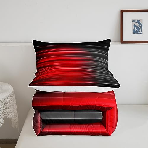 Image of Feelyou Red and Grey Bedding Set Twin, Ombre Gradient Lines Comforter Set for Boys Girls Geometric Abstract Ombre Comforter Stripes Duvet Set 2Pcs