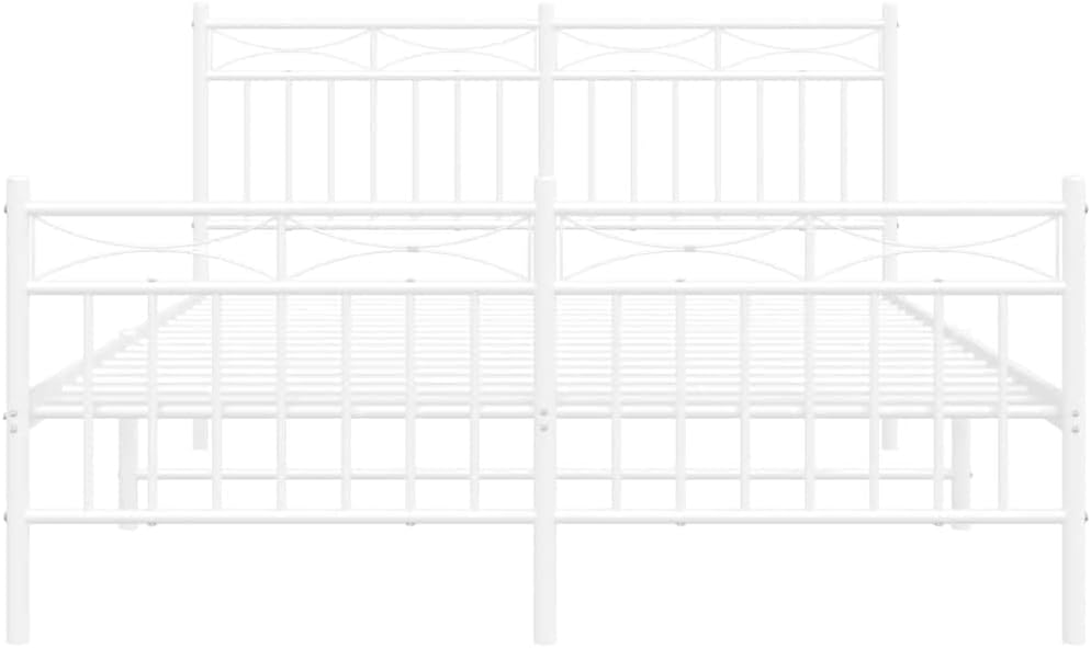 White Powder-Coated Steel Bed Frame Full Size with Headboard and Footboard, Durable Heavy-Duty Platform Foundation, Sturdy Slatted Design for Bedroom Mattress Support and Storage
