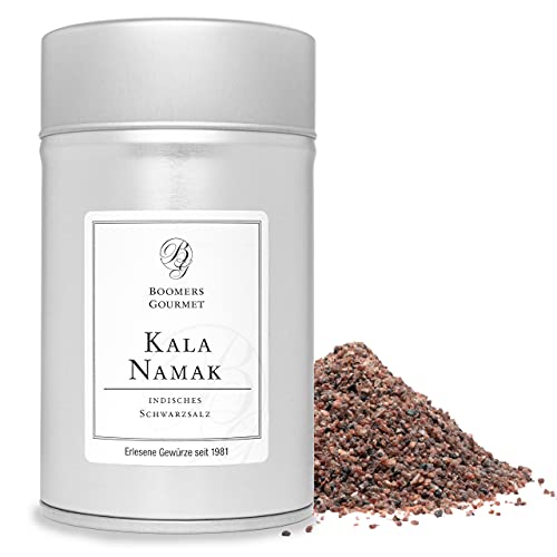 Boomers Gourmet - Kala Namak Salz, naturbelassenes Schwarzsalz für die indische und vegane Küche als Ei-Ersatz - Gewürzdose 11,5 cm - 250 g Cover