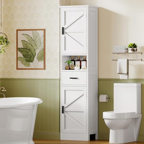 Image of TEENFON 67 inch H Tall Storage Cabinet with 2 Doors, Bathroom Storage Cabinet, Kitchen Pantry Cabinets for Living Room, Dining Room, Bathroom, White
