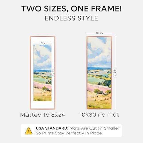 Image of Homeforia 10x30 Rose Gold Picture Frame, High End Metal 10by30 Poster Frames with Mat 8x24 Photo, 10 x 30 Rose Frames Matted to 8 x 24 Print, 30x10 Panoramic Frames, Tempered Glass, Wall Kit, Set of 1