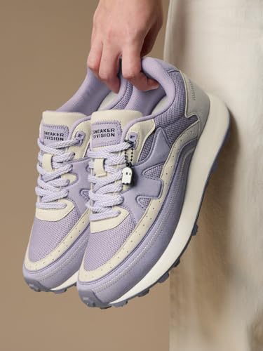 Image of The Souled Store Milano: Women and Girls Low Top Sneakers Retro Trainer Microfiber Suede and Engineered Mesh Cushioned Insole Retro Sole Lace Up Lightweight Breathable