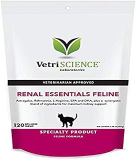 VetriScience Laboratories Renal Essentials, Kidney Health Support for Cats, 120 Bite-Sized Chews