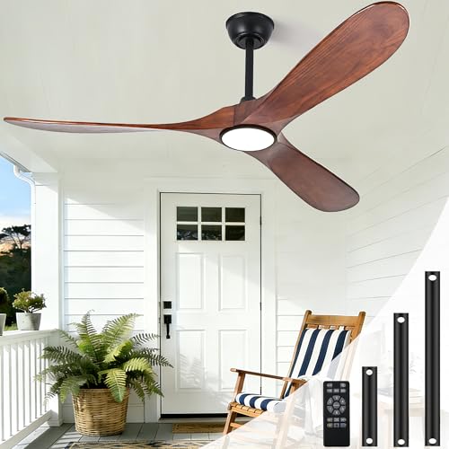 Image of 52 Inch Ceiling Fans with Lights and Remote, Modern Wood Outdoor Ceiling Fan with Light, 3 Blade Propeller Indoor Ceiling Fan for Farmhouse Patios Living Room Bedroom Gazebo (Walnut)
