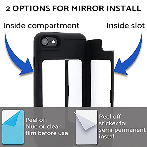 TORU CX PRO iPhone SE3 2022 ケース 収納背面 2枚 IC Suicaカード入れ カバ― ミラー付き (アイフォン SE2 2020 / アイフォン 8 / アイフォン 7用) - ブラック