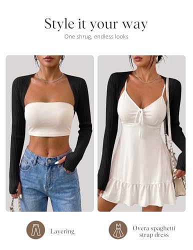 Image of Women's Long Sleeve Shrug Sweaters Knit Bolero Shoulder Open Cropped Cardigan