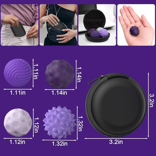 Image of iDream Silicone Magnetic Fidget Balls 4-Pack for Adults & Teens 14+ | Quiet Stress Relief Desk Fidget, Textured Sensory Balls for Focus, Anxiety Relief & Office Use (Purple)