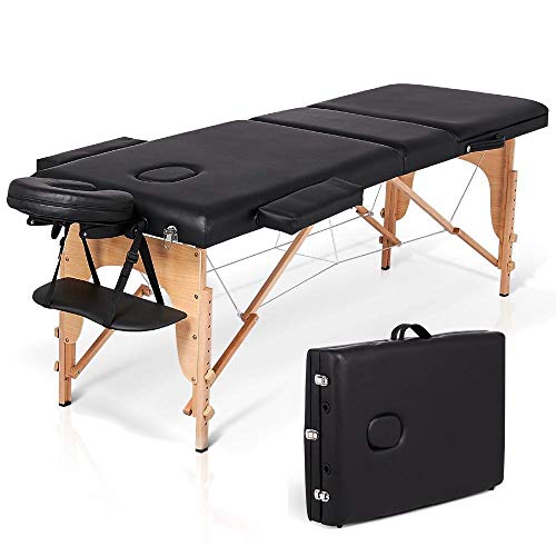Yaheetech Massage Tables Portable Adjustable Massage Bed Foldable Massage Therapy Table 3 Folding 84 Inch Salon Bed Facial Cradle Bed with Non-Woven Bag, Black