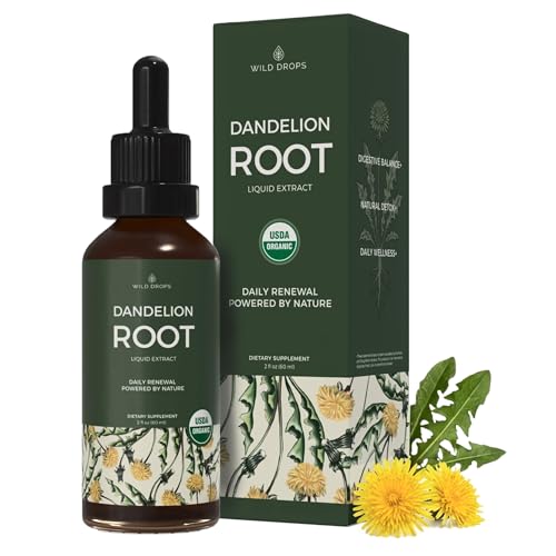 Wild Drops USDA Organic Dandelion Root Extract Tincture Liver Health Supplement for Liver Detox and Cleanse USA Sourced and Manufactured Alcohol-Free Liquid Drops 2 fl oz 1 Month Supply