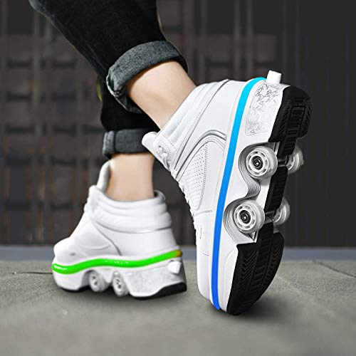 Double-Row Deform Wheel Automatic Walking Shoes Invisible Deformation Roller Skate 2 In 1 Removable Pulley Skates Skating Parkour (With Light, Us 7.5) #TOP2