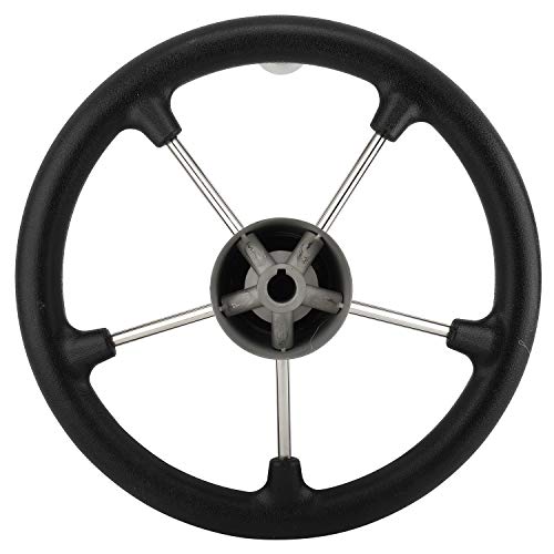 Yaegarden 11 Inch 5 Spokes Boat Steering Wheel, Stainless Marine Wheel with Black Foam Grip & Turning Knob
