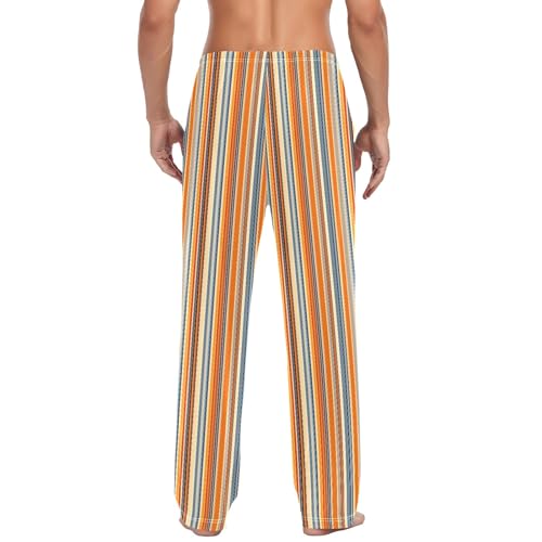 Mens Cotton Pajama Pants Sleep Lounge Pj Bottoms Sleepwear with Pockets Drawstring S Orange Striped3