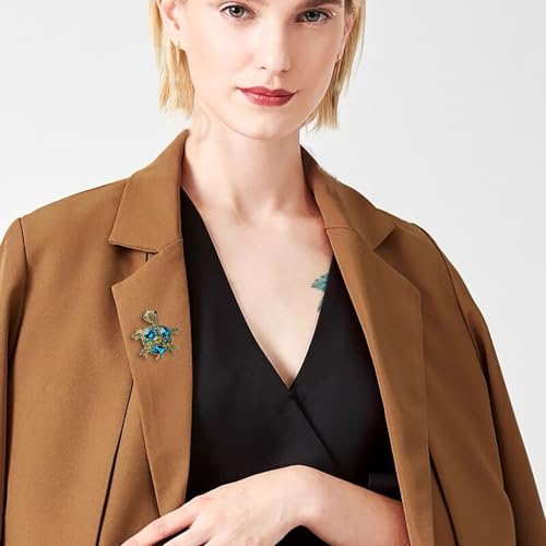 Image of Sea Turtle Rhinestone Brooch Pin for Women Girls Crystal Colorful CZ Ocean Animal Golden Plated Pins Clip Lapel Shirt Dress Jacket Badge Brooches Pins Cute Jewelry Gifts Birthday