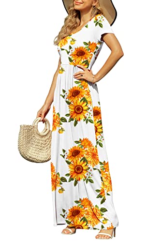 Image of DB MOON Womens 2026 Summer Maxi Dresses Casual Short Sleeve Empire Waist Spring Long Dress with Pockets