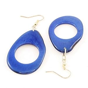 Dark Blue Earrings of Tagua Nut, Eco Friendly Fair Trade Jewelry, Artisan Handmade Dangle Earrings