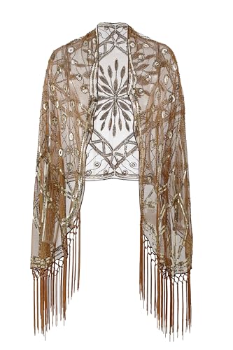 Metme Women's 1920s Scarf Wraps Sequin Deco Fringed Wedding Cape Evening Shawl Vintage Prom