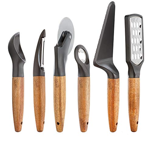 Glad Kitchen Gadget Set With Acacia Wood Handles, 6 Pieces | Black With Stainless Steel Blades | Utensil Tools For Cooking And Serving | Home Essentials #TOP1
