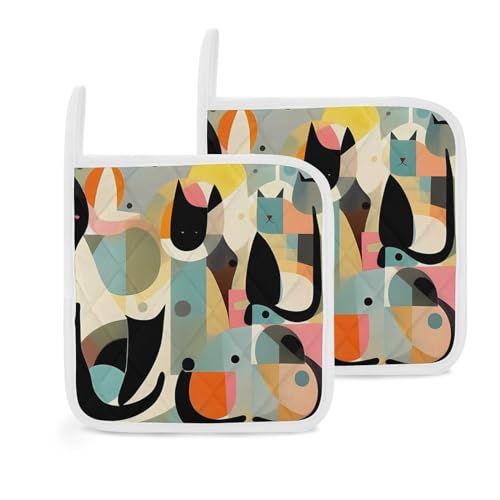 Nqlyut RAETGASFWETGBDYHJKLL Pot Holders 2 Pcs Potholder For Kitchen Heat Resistant Pot Holder Washable Mid Century Modern Art Cat Potholders Non-Slip Oven Pot Holder Set Trivet Square Hot Pad thumb #5