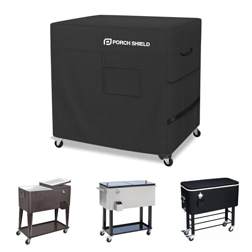 Porch Shield Waterproof Rolling 80-100 Qt Cooler Cart Cover Fits Most Patio Ice Chest Party Cooler (Black 40L x 20W x 32H)