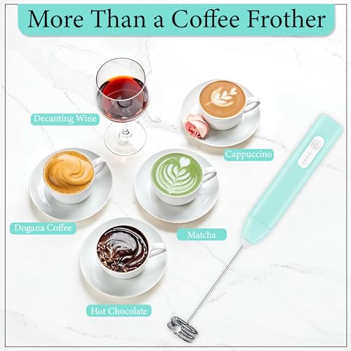 Image of GLUN Portable Coffee Frother Vibe Greenish Blue Colour 1 Piece, Type-C Port Rechargeable Handheld Milk Frother with 2-Layer Detachable Steel Whisk, Fast Foam Maker for Latte, Cappuccino & Coffee