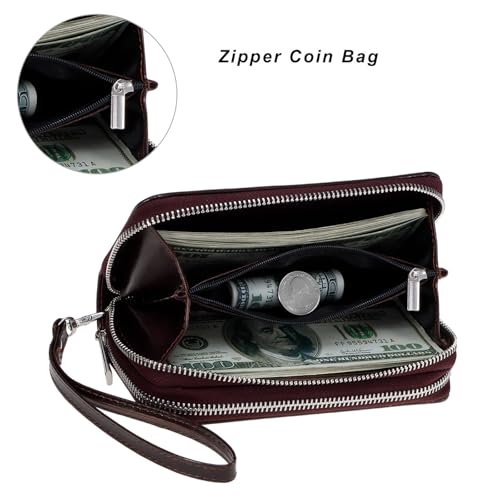 Image of Cellphone Wallet for Women Dual Zipper Long Purse with Removable Wristlet
