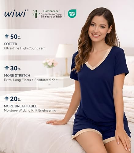 Image of WiWi Viscose from Bamboo Pajamas Set for Women Super Soft Short Sleeve Cooling Summer Plus Size Pjs Sets Sleepwear S-4X