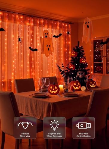 Image of Brightown 300 LED Fairy Curtain Lights, 9.8ft x 9.8ft Curtain String Lights