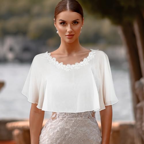 Campsis Bride Chiffon Shawls Wraps White Floral Wedding Fringe Wraps Cover up Soft Bridal Stoles Communion for Women and Girls2