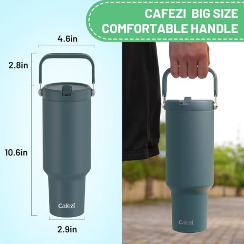 Image of 40 oz Insulated Tumbler with Top Handle and Flip Straw, Vacuum Insulated Stainless Steel Cup with Leak-Proof Lid, Sweat-Free, Fits Cup Holder, Keeps Ice Cold up to 30 Hours