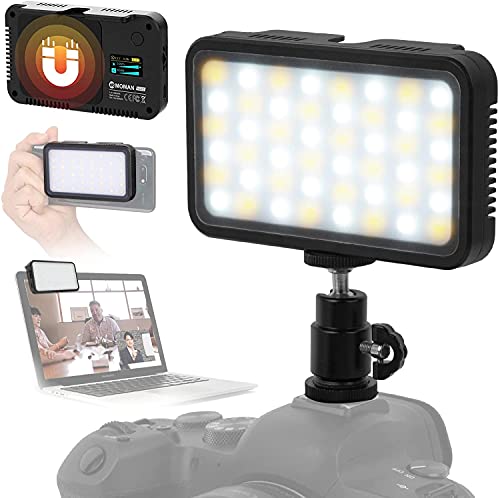 Moman Luz Led Cámara Reflex y Móvil, Antorcha Foco Fotografía para Vídeo con 3000K 6500K Regulable, CRI 95+, Batería Recargable Incorporada con Cable Tipo C, Antorcha Led Foco Fotografía Cámara
