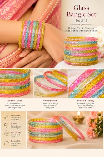 Image of JPS Plain and Glossy Finished Raindrop Glass Bangles Set for Women & Girls | Traditional Ethnic Chudi for Wedding, Party & Regular- Set of 12 Pcs of One Colour | Wedding Special