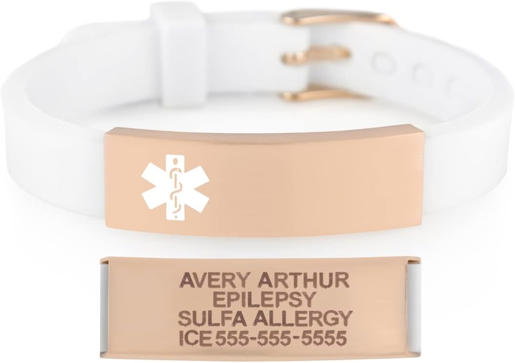 Lauren's Hope Medical Alert Bracelet - Activewear Sport ID, Personalized Custom Engraving, White Silicone, Adjustable One Size Fits Most, 1 Year Warranty