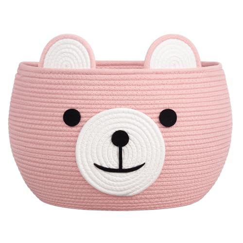 Image of CherryNow Baby Basket for Nursery, Bear Gift Baskets for Girls, Baby Shower Basket with Handles, Large Diaper Caddy Organizer, Bright Pink, 15.7 inchD x 10.5 inchH