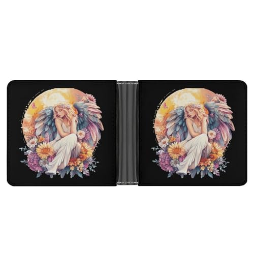 Angelsflowers Bifold Wallet for Men Women PU Leather Slim Purse Pocket Wallet with Card Holder