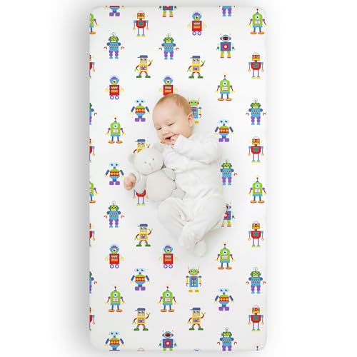 Image of Wildkin Kids 100% Microfiber Crib Sheet – Soft, Breathable Fitted Sheet - Robots