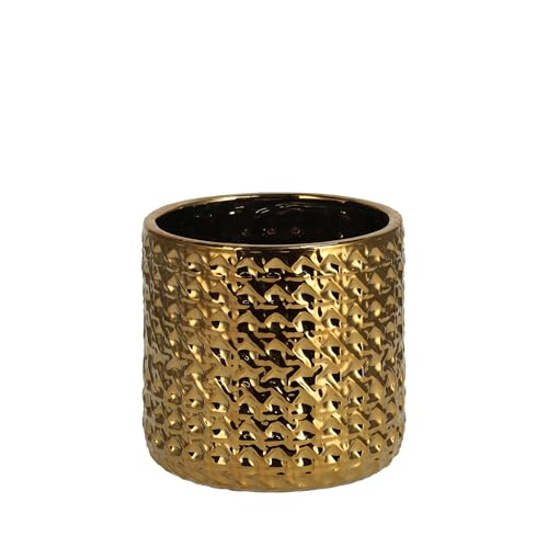 home&you - Blumentopf Sylvi, Blumentopf, Pflanzkübel, Blumenübertopf, Keramik, Pflanztopf, Dekorativ, Blumenkübel, Topf, 14.5xØ15cm - Gold