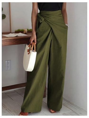 GORGLITTER Women's Wrap Palazzo Pants Tie Side Work Trousers High Waisted Wide Leg Pants Corporate Business Outfits3