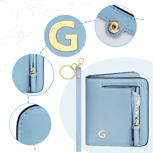 Image of COSHAYSOO Initial Teen Girl Womens Wallets RFID Slim Wristlet Keychain Easter Birthday First Communion Confirmation Gifts for 10 11 12 13 14 15 16 17 18 19 21 Year Old College Teenager, Blue Letter G